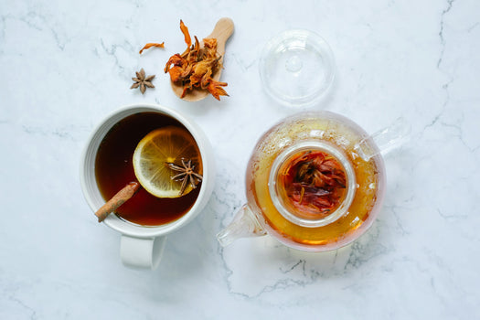 tea with herb on a marble deck